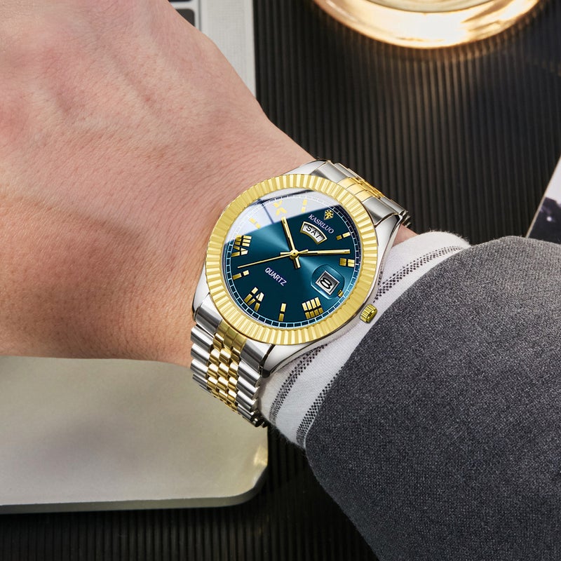 ساعة رجال كلاسيكية للأعمال ساعة رجال عصرية مضيئة ساعة كوارتز بتقويم مزدوج بسوار فولاذي - Image 3